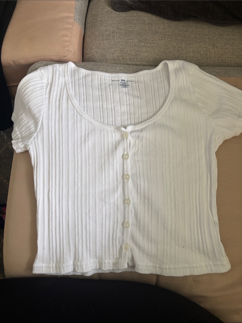 Brandy Melville White Ribbed Button-Front Crop Top